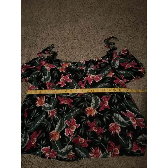 Womens Multicolor Floral Tie Straps Ruffle Details Off-Shoulder Top Size Large - Picture 5 of 5